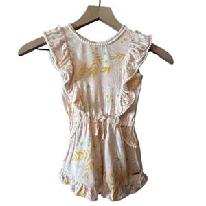 Toddler Girl's 4T Tahari Floral Romper Peach Pink Summer Cute Ruffles